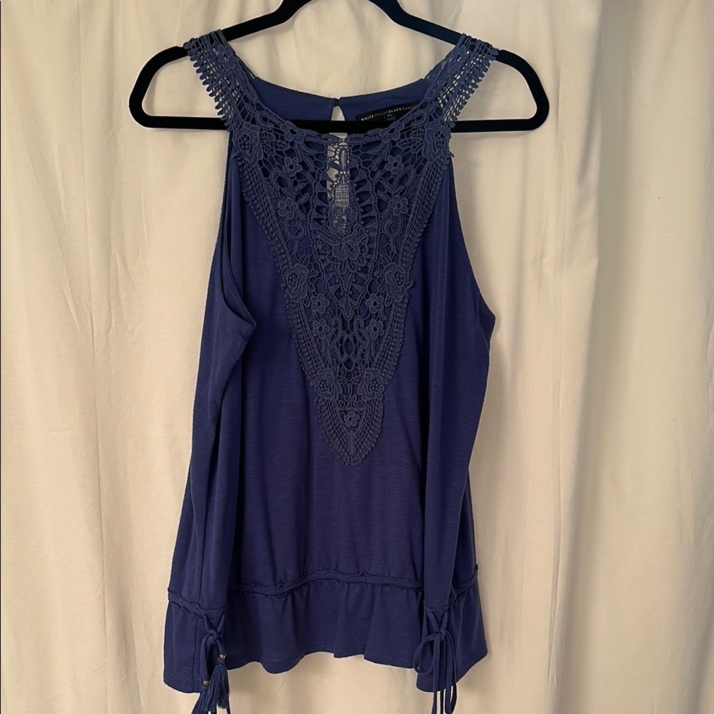 White House Black Market Blue Crochet Blouse